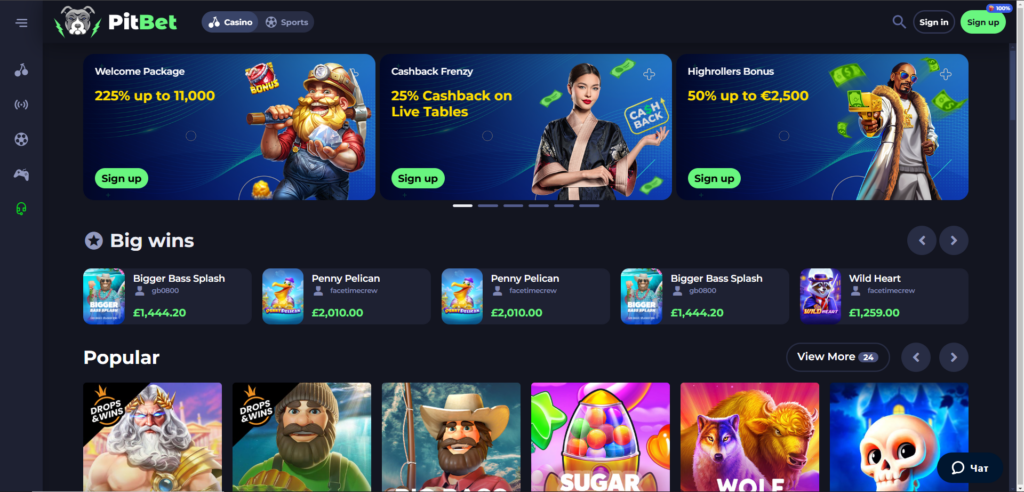Explore Pitbet Casino homepage