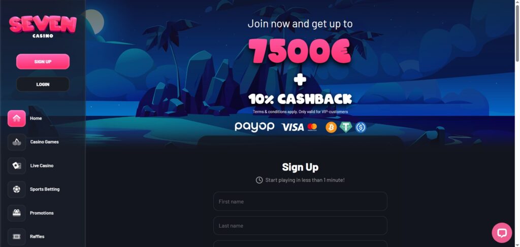 Explore Seven Casino homepage