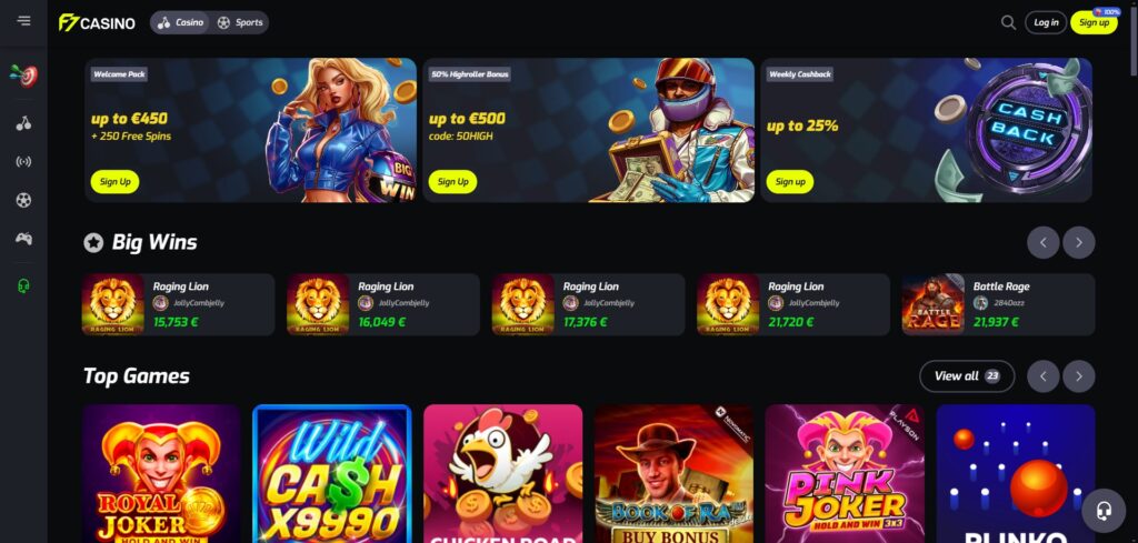 Explore F7 Casino homepage