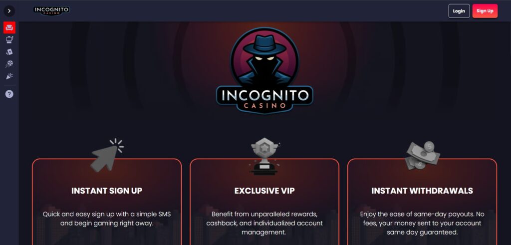 Learn about Incognito Casino homepage