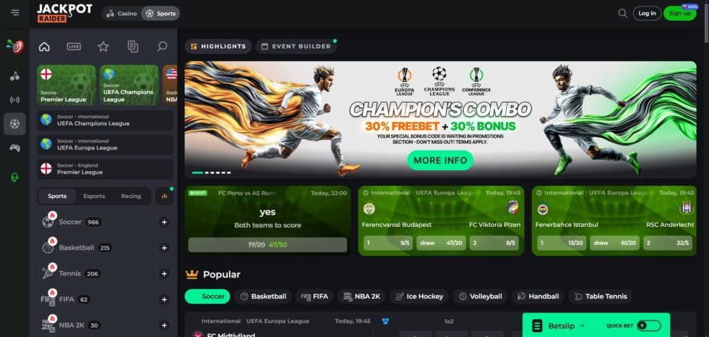 Explore Jackpot Raider Casino sports page