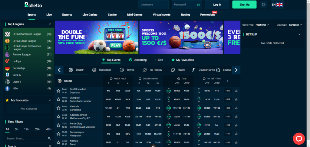 Discover Rolletto Casino sport page