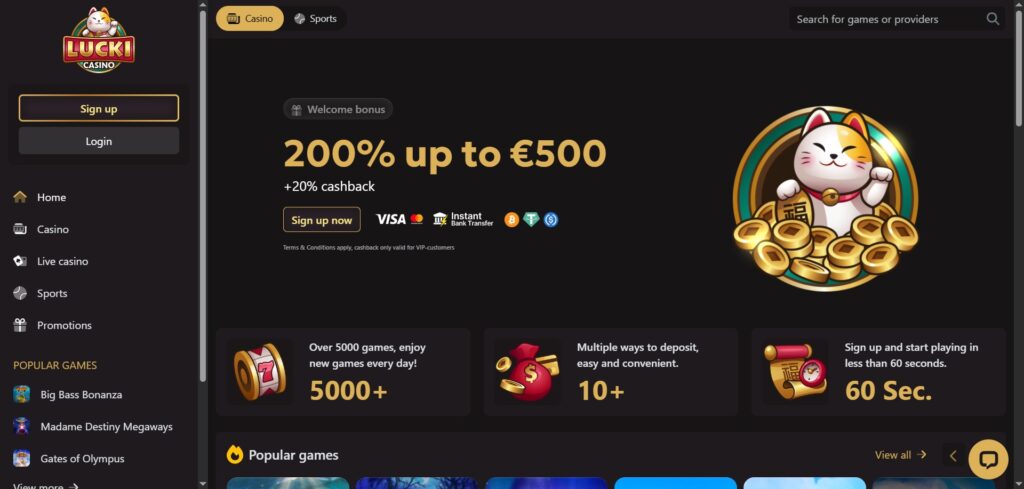 Lucki Casino Home Page