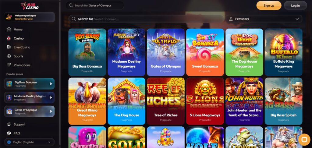 Explore MadCasino slots page