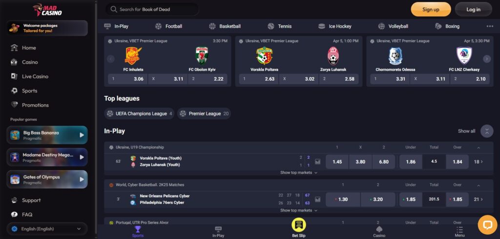 Discover MadCasino sports page