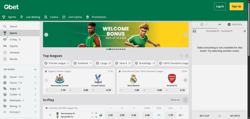 Explore Qbet Casino sports page