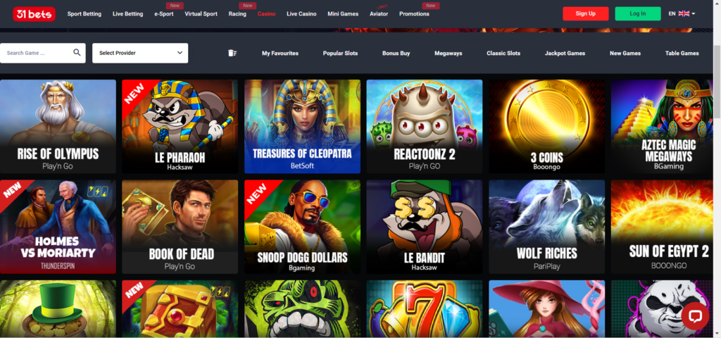 Learn 31 Bets Casino games page