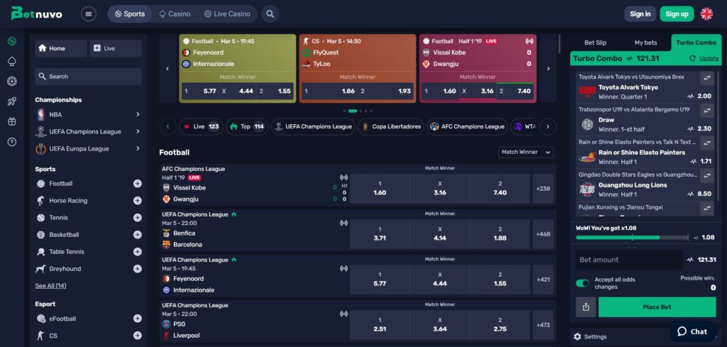 Betnuvo Casino Sports Page