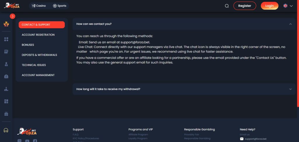 ForzaBet Casino FAQ Page
