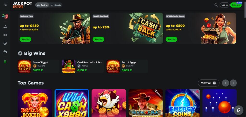 Discover JackpotRaider Casino homepage