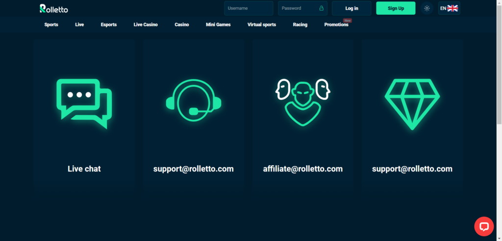 Learn Rolletto Casino support page
