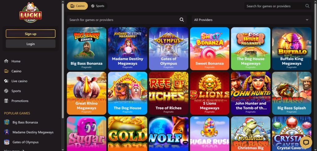 Lucki Casino Games Page