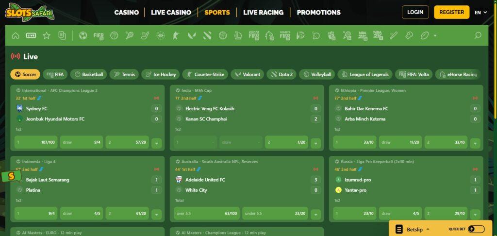 Slots Safari Live Sports Page