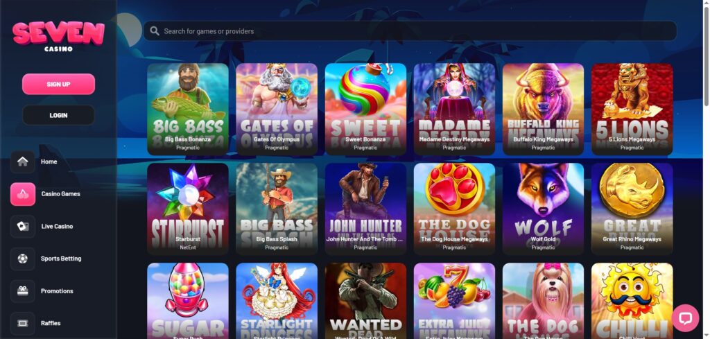 Explore Seven Casino games page