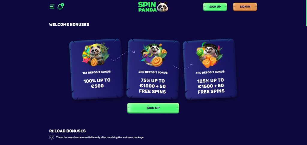 Explore Spin Panda Casino promotions page