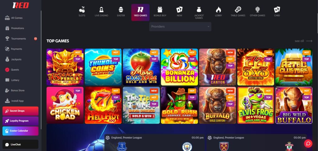 Explore gaming library of 1Red casino