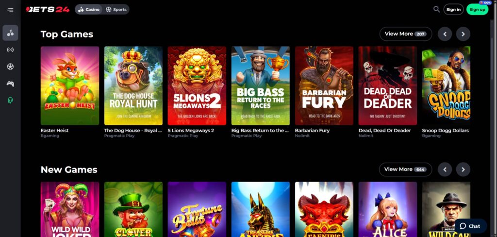 Explore Bets24 Casino Games Page