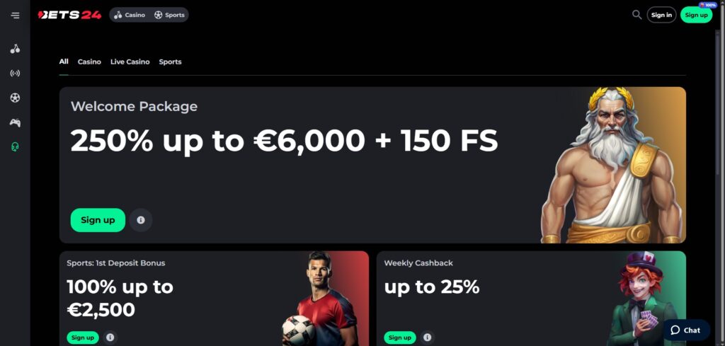 Explore Bets24 Casino Promotions Page