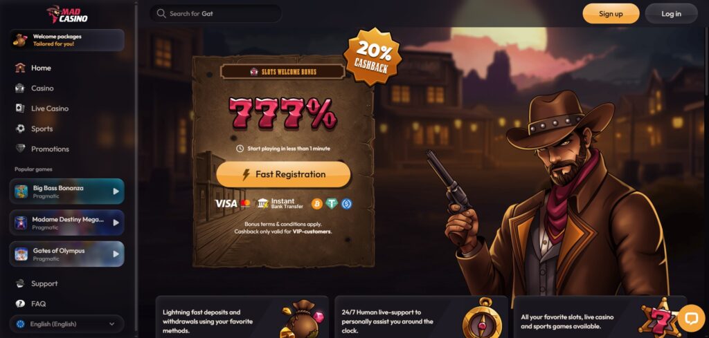 Explore Mad Casino homepage
