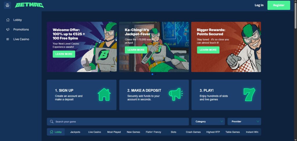 Check out the BetMac casino homepage