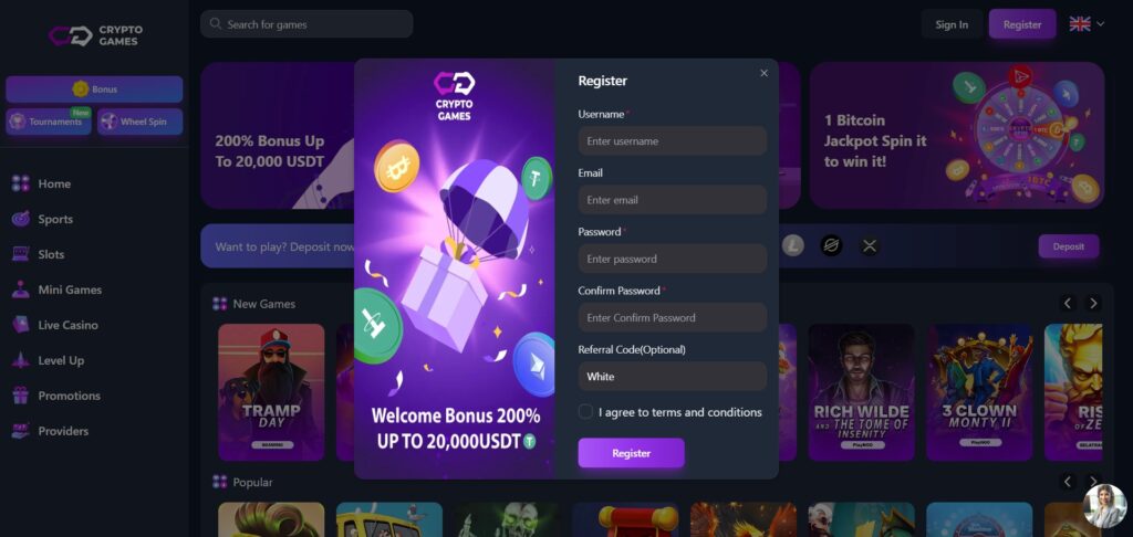 Check out the Crypto-Games Casino register modal