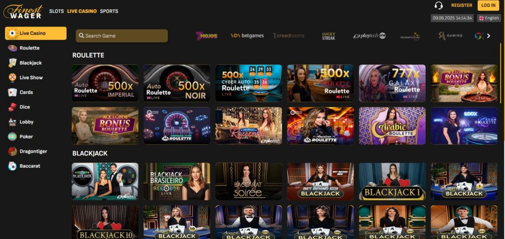 Discover Finestwager Casino live games page