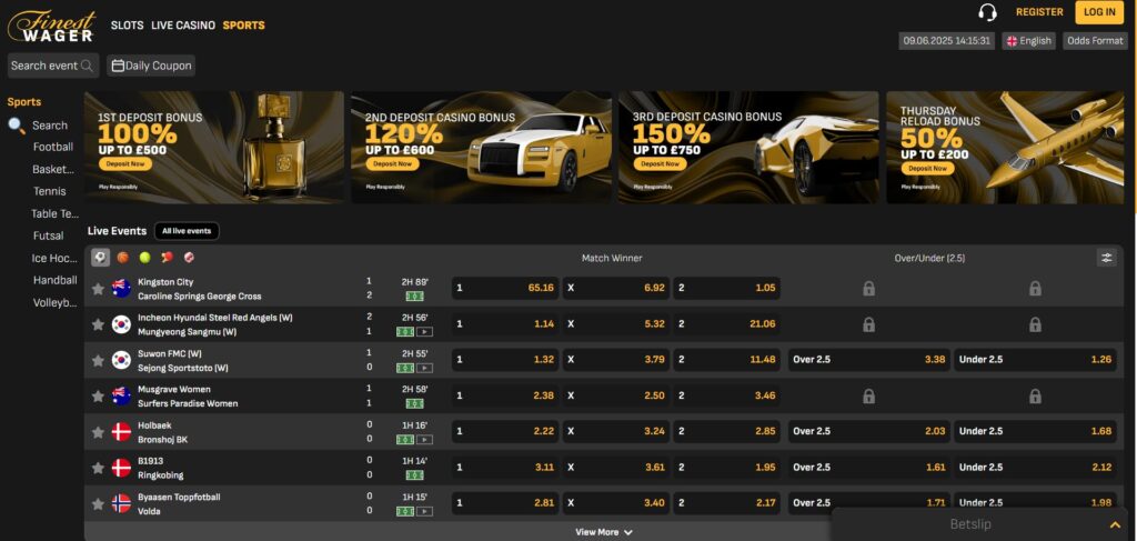 Discover Finestwager Casino sports page