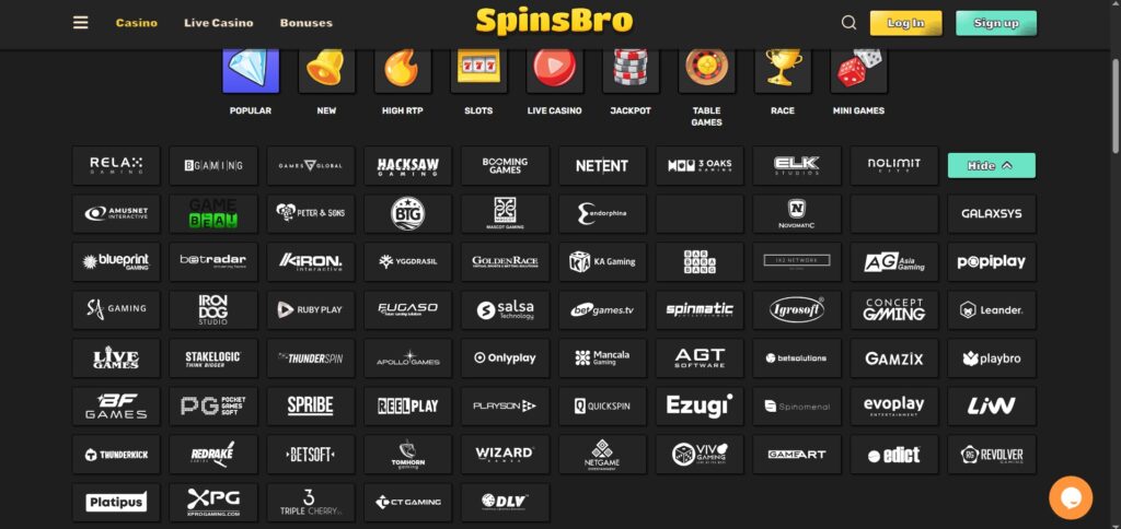 Discover SpinsBro Casino providers page